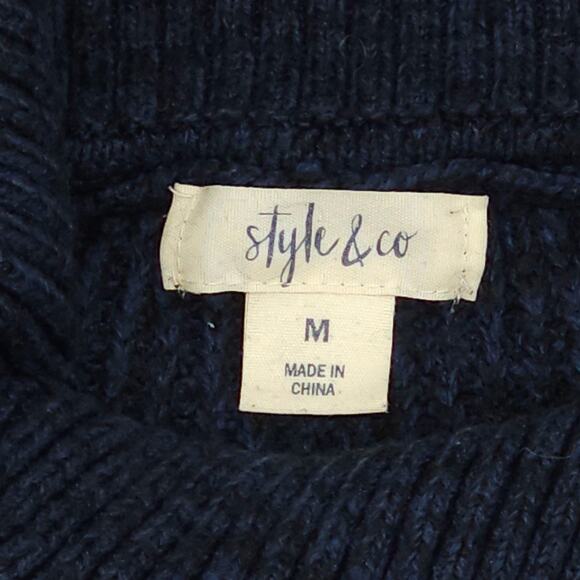 Style & Co Sweater Womens Medium Blue Cowl Neck Button Kangaroo Pocket Pullover - Picture 7 of 13